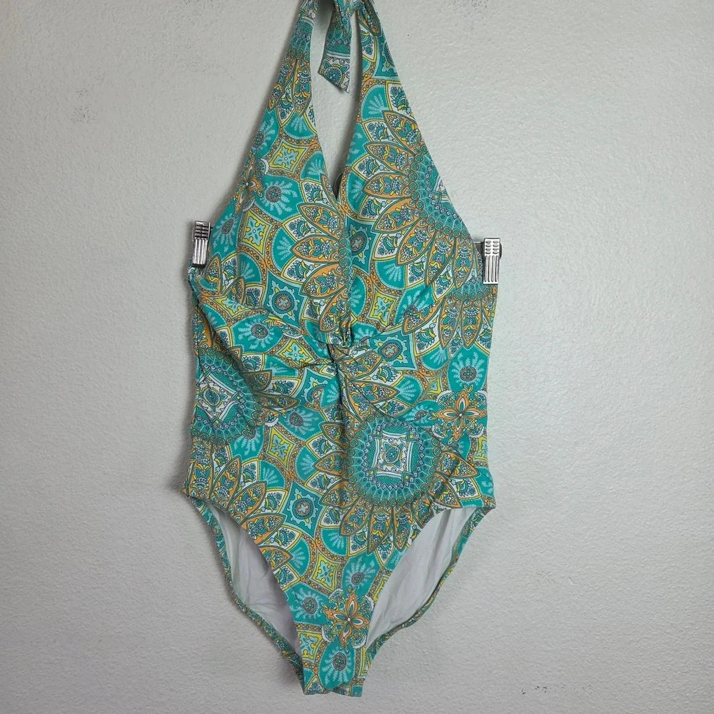 Helen Jon One Piece Swimsuit Halter Twist Front Resort Vacation‎ Pool Size Large